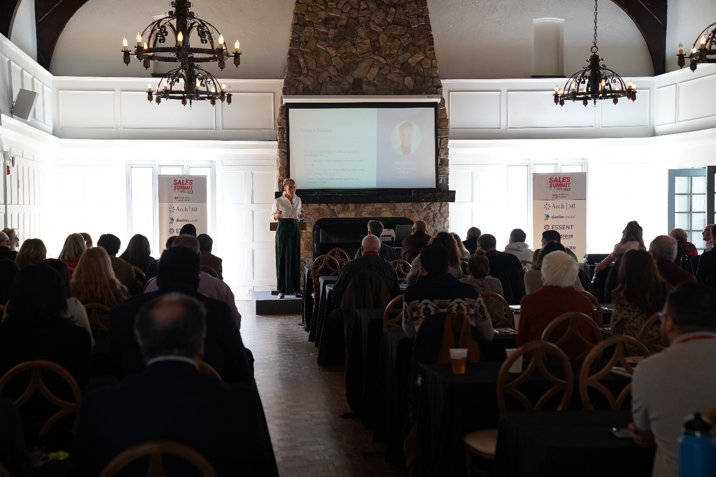 Nola Morris presenting to Homestead Funding Loan Originators at the 2023 Sales Summit.